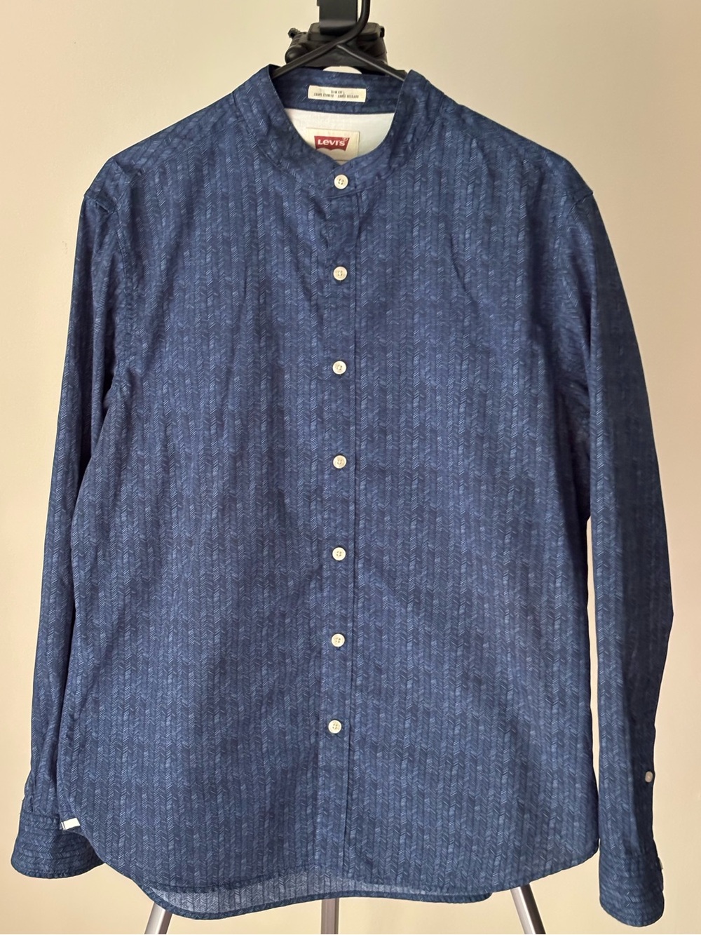 Levi's Navy Textured Band-Collar Button-Down Shirt